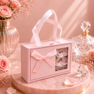 Reusable premium jewelry storage box with pink rose